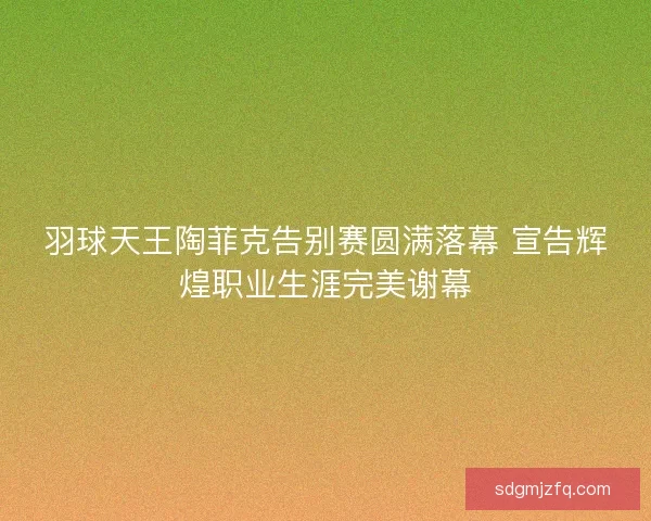 羽球天王陶菲克告别赛圆满落幕 宣告辉煌职业生涯完美谢幕